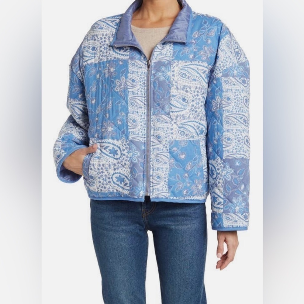 NWT AVEC Les Filles Anthropologie Quilted Floral Patchwork‎ Chambray Puffer